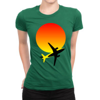 Minimalist Airplane And Sunset Silhouette Hipster Ladies Fitted T-shirt | Artistshot