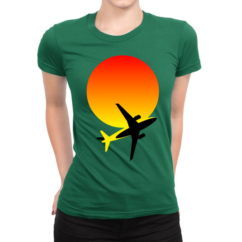 Minimalist Airplane And Sunset Silhouette Hipster Ladies Fitted T-Shirt by kayyalrascona | Artistshot