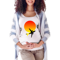 Minimalist Airplane And Sunset Silhouette Hipster Maternity Scoop Neck T-shirt | Artistshot