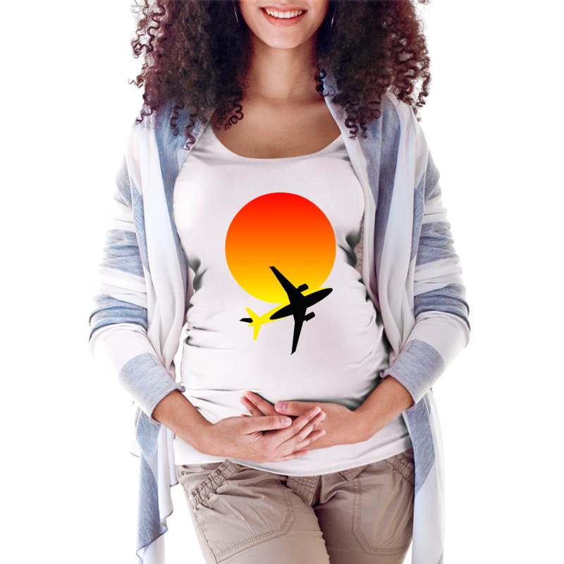 Minimalist Airplane And Sunset Silhouette Hipster Maternity Scoop Neck T-shirt by kayyalrascona | Artistshot