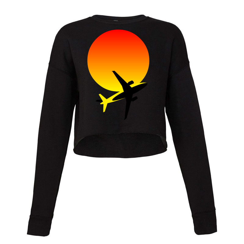 Minimalist Airplane And Sunset Silhouette Hipster Cropped Sweater by kayyalrascona | Artistshot