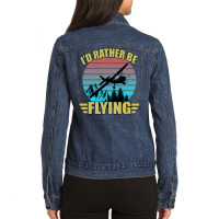 Id Rather Be Flying Airplane Pilot Aviation Funny Ladies Denim Jacket | Artistshot