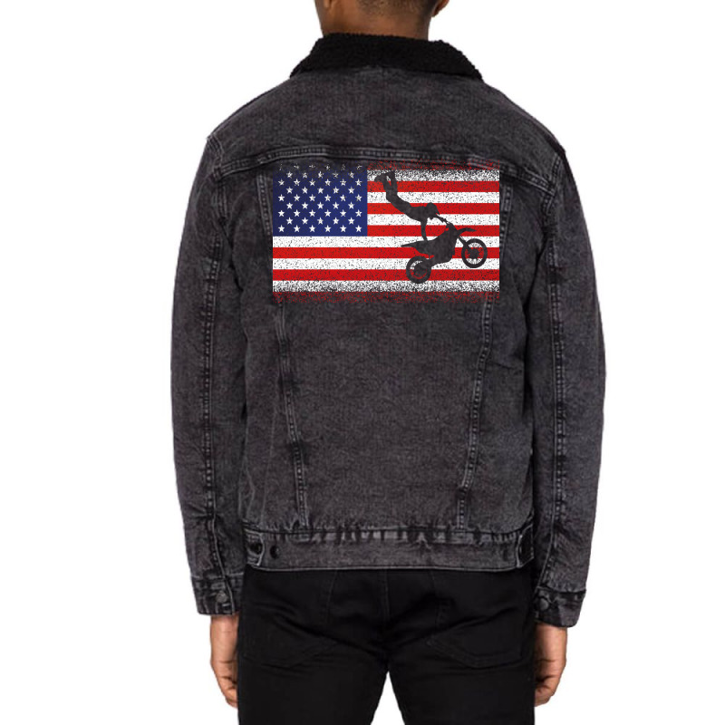 American Flag Motocross Dirtbike Motorcycle Fans 8 Unisex Sherpa-lined Denim Jacket | Artistshot