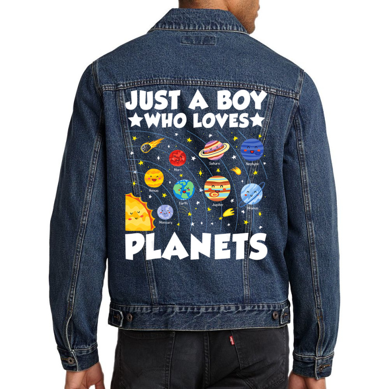 Just A Boy Who Loves Planets Solar System Space Sc Men Denim Jacket | Artistshot