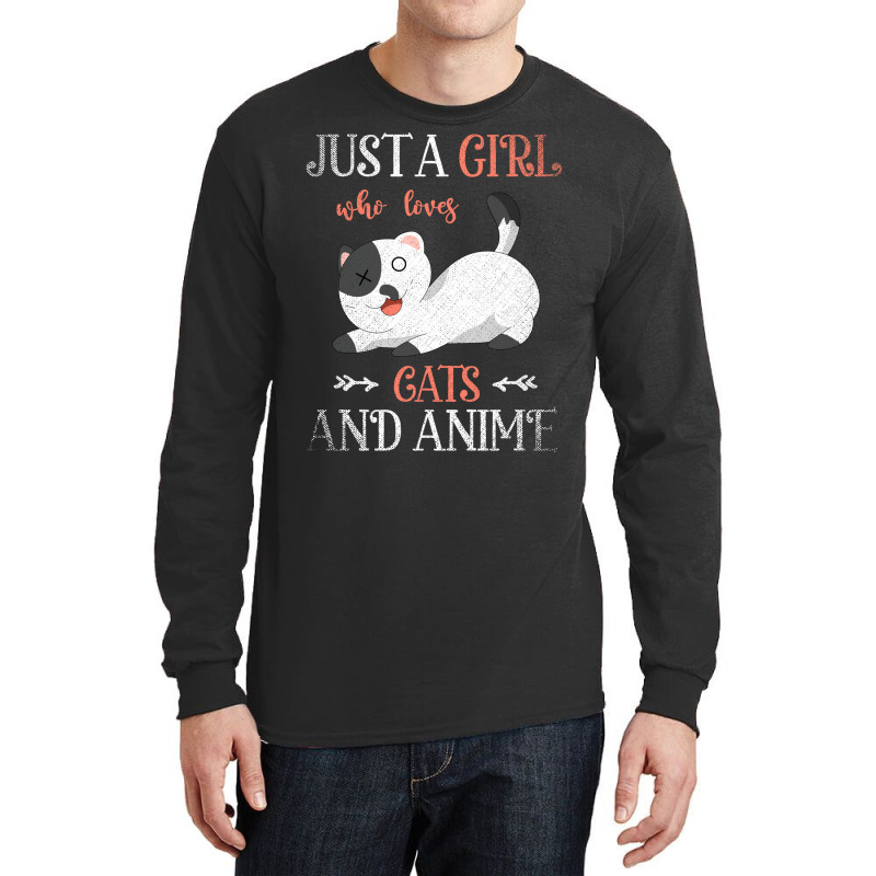 Just A Girl Who Loves Cats And Anime 70s (1) Long Sleeve Shirts by juancotamh | Artistshot