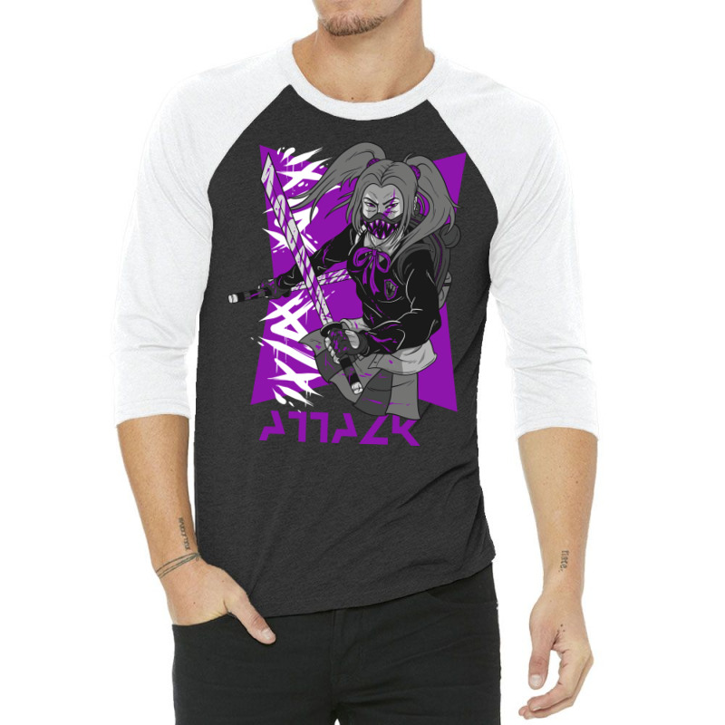 Anime Ninja Girl Design For Truly Anime Lovers Ani 3/4 Sleeve Shirt | Artistshot