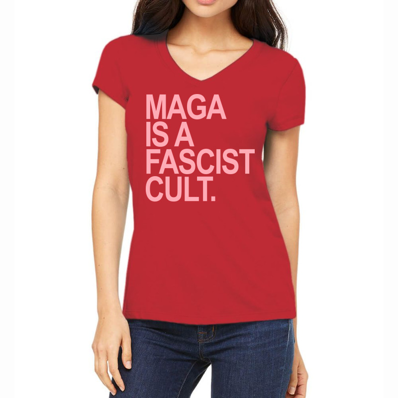 Maga Is A Fascist Cult 2 Pink Cool Women's V-Neck T-Shirt by duranashumonr | Artistshot