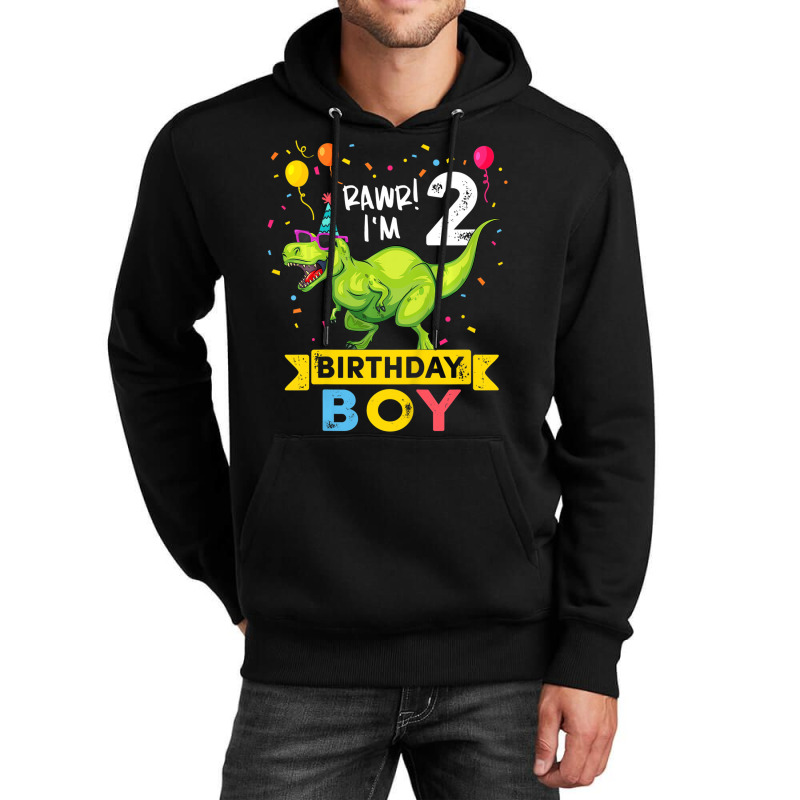 Kids 2 Year Old Shirt 2nd Birthday Boy T Rex Dinos Unisex Hoodie by holubarpro | Artistshot