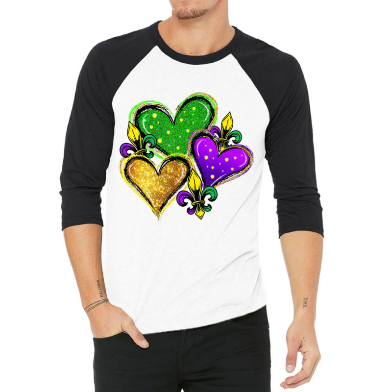 Cute Mardi Gras Heart Funny Fleur De Lis Mardi Gra 3/4 Sleeve Shirt | Artistshot