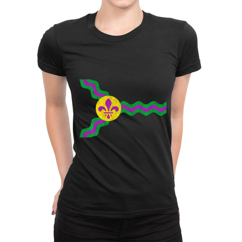 St. Louis Flag Mardi Gras Sweatshirt Soulard Distr Ladies Fitted T-Shirt by haschmy | Artistshot