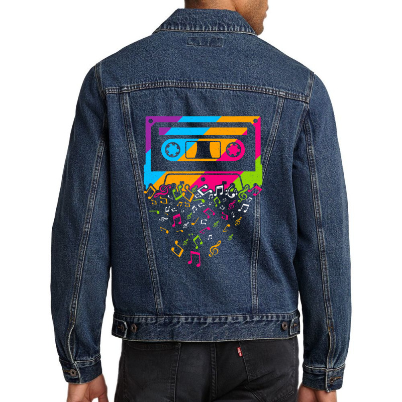 Retro 80's 90's Music Notes Cassette Tape Men Denim Jacket by TIMMYBWRIGHT | Artistshot