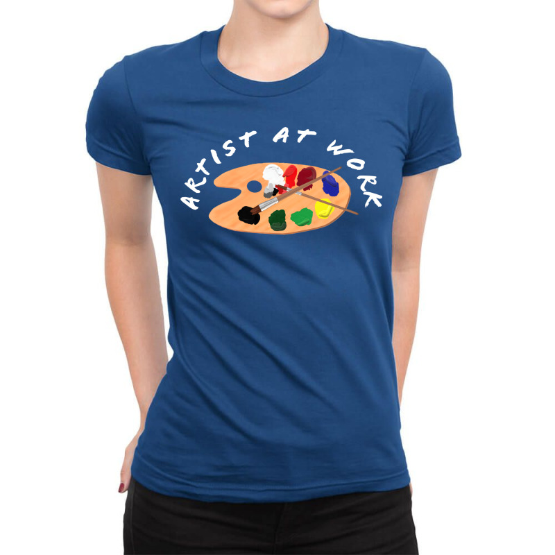 Artist At Work Wooden Artist Palette With Colorful Ladies Fitted T-Shirt by rasaddaunauy | Artistshot