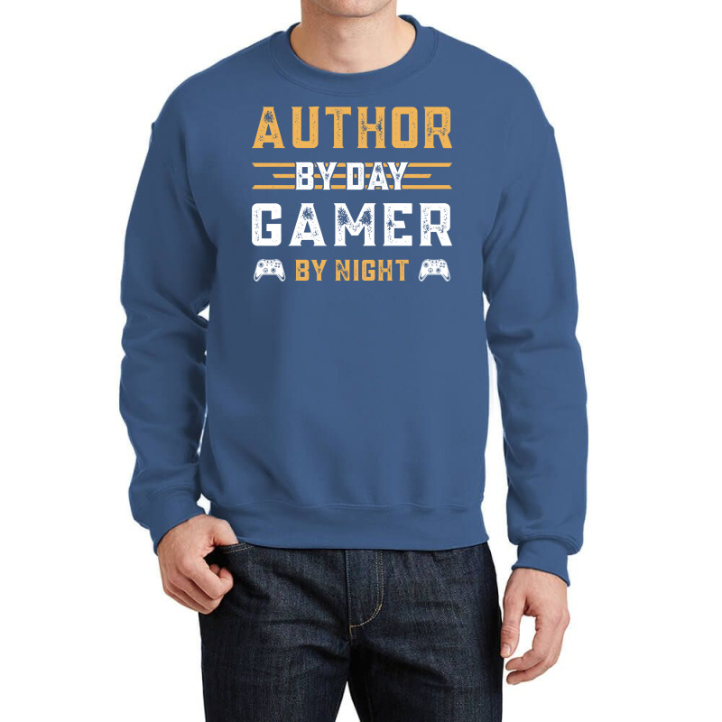 Funny Retro Gamer Gift Author By Day Gamer By Nigh Crewneck Sweatshirt | Artistshot