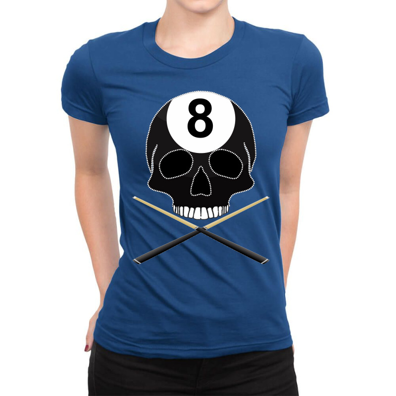 Eight Ball Skull With Crossed Cues Ladies Fitted T-Shirt by edsonfinnyi | Artistshot