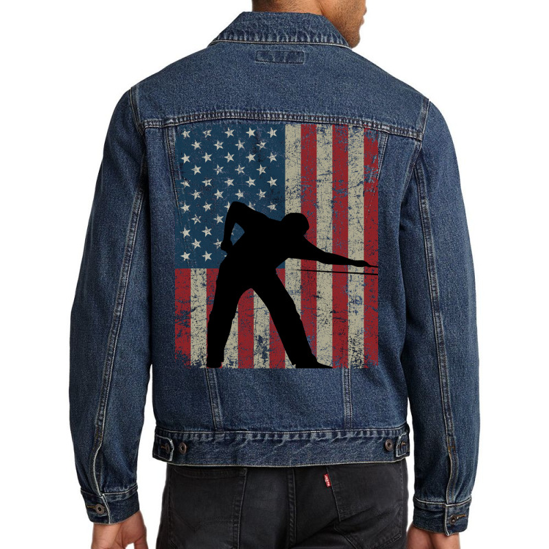 Vintage American Flag Billiards 4th Of July Men Denim Jacket | Artistshot