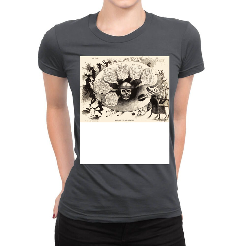 Modern Artist Palette With Skull Allegorical Drawi Ladies Fitted T-Shirt by murnintyesep | Artistshot