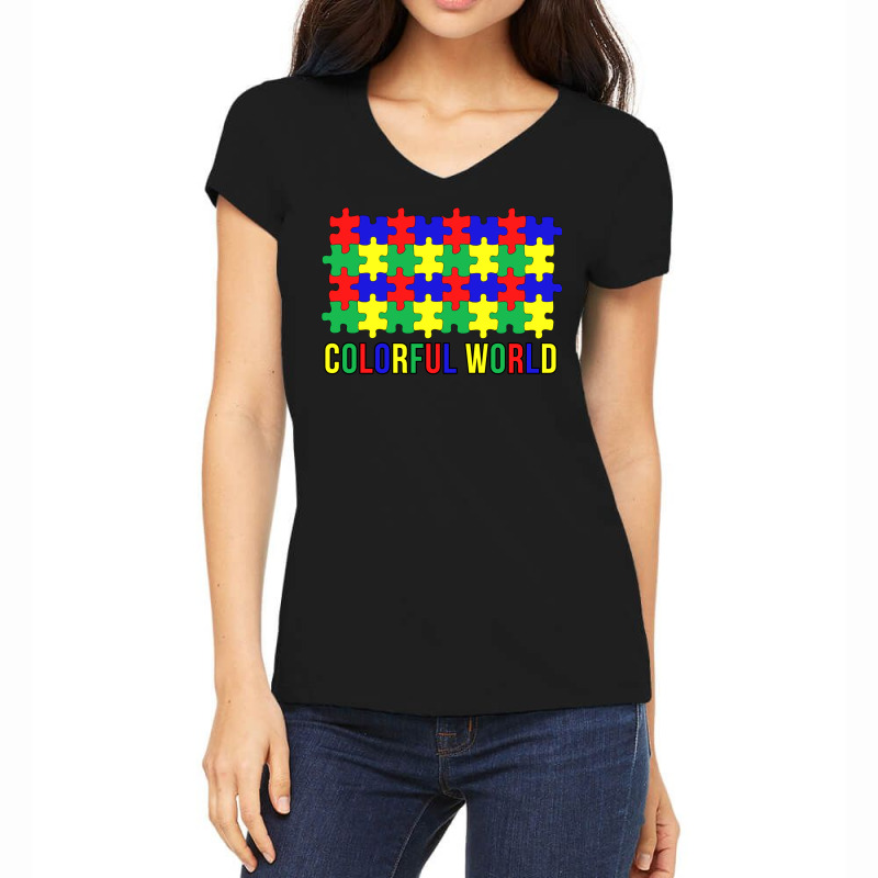 Colorful World Cute Women's V-Neck T-Shirt by vonnezramzele | Artistshot