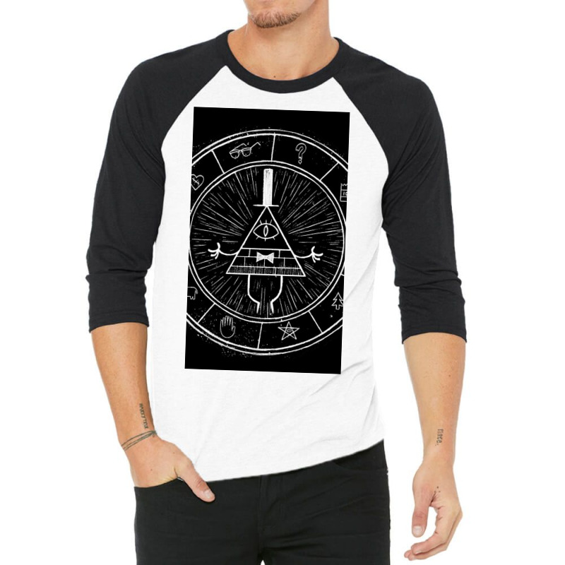 Gravity Falls Bill Cipher   White On Black 3/4 Sleeve Shirt by Willihffon | Artistshot