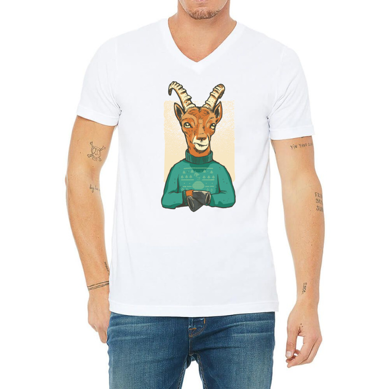 Christmas Gazelle Blue V-Neck Tee by poholdelanic | Artistshot