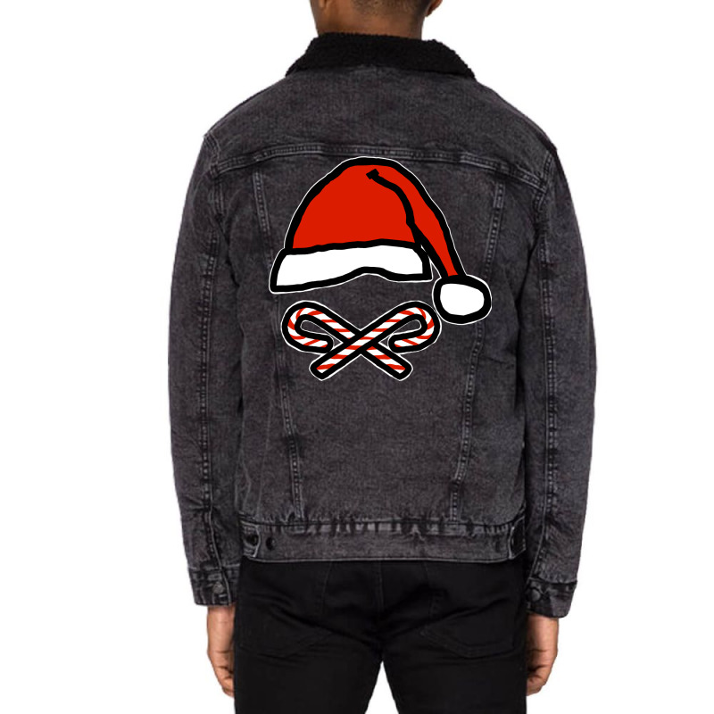 Christmas Santa Hat Skull And Candy Cane Crossbone Unisex Sherpa-lined Denim Jacket | Artistshot