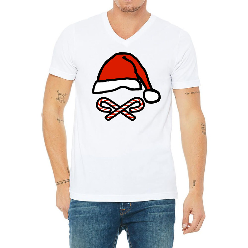 Christmas Santa Hat Skull And Candy Cane Crossbone V-neck Tee | Artistshot