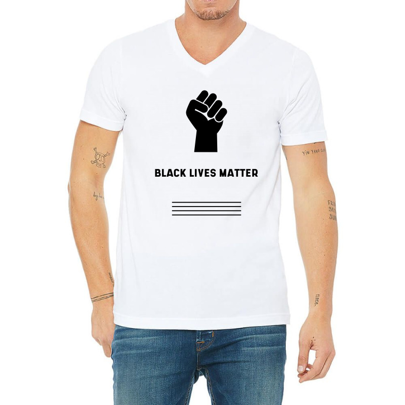 Simple Black Lives Matter In Black And White Letters - Protest Gifts V-Neck Tee by Diogo Calheiros | Artistshot