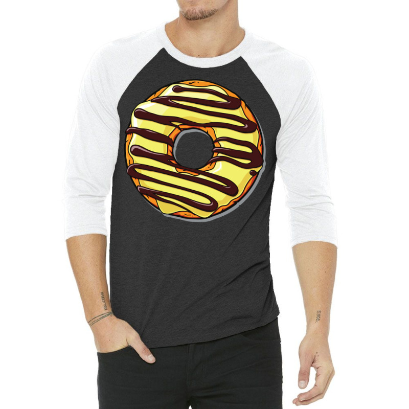 Yellow Donut Doughnut Chocolate Icing Frosting Gir 3/4 Sleeve Shirt | Artistshot