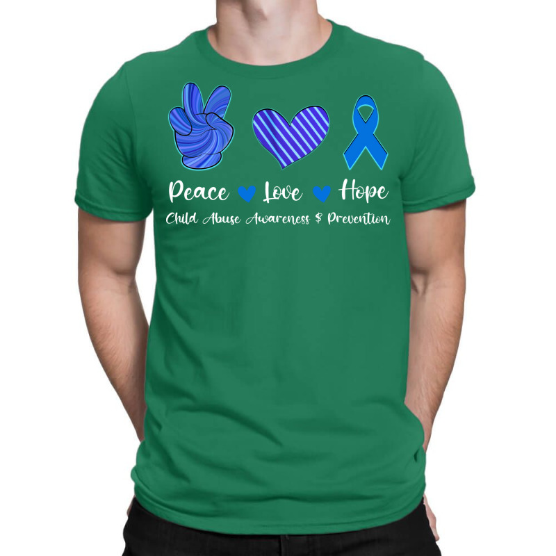 Peace Love Hope Child Abuse Awareness Blue Ribbon T-Shirt by lenainplongo2 | Artistshot