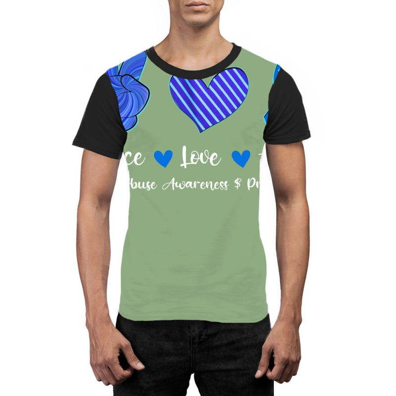 Peace Love Hope Child Abuse Awareness Blue Ribbon Graphic T-shirt by lenainplongo2 | Artistshot