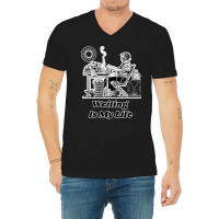 Writing Is My Life Retro Illustration Design For T V-neck Tee | Artistshot