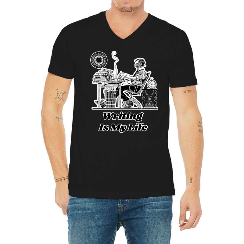 Writing Is My Life Retro Illustration Design For T V-Neck Tee by hecnepipars2 | Artistshot