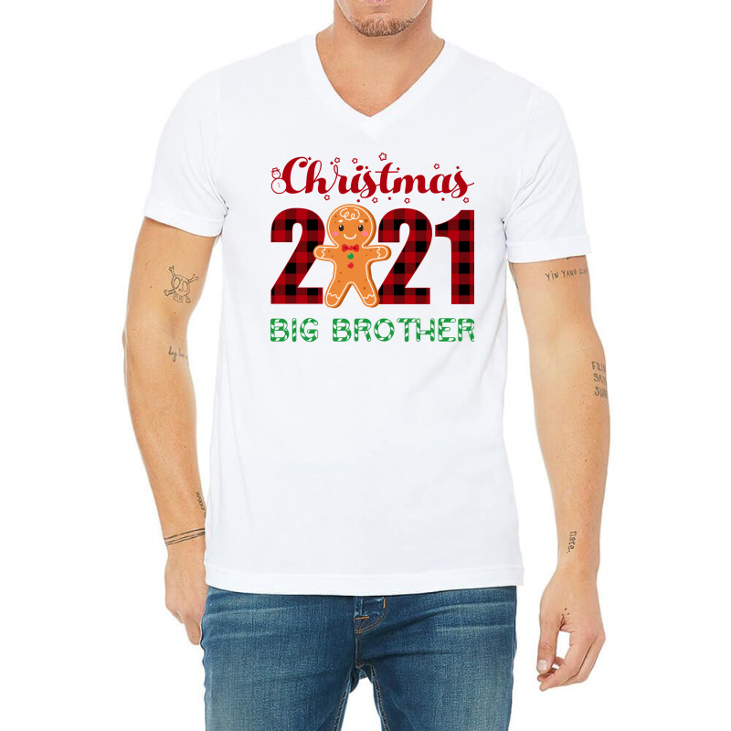 Christmas 2021 Big Brother Gingerbread Matching Fa V-neck Tee | Artistshot