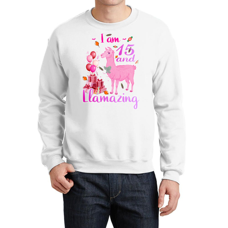 I Am 15 Years Old And Llamazing 15th Llama Birthda Crewneck Sweatshirt | Artistshot