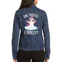 Big Sister Finally Sibling Announcement 1 Ladies Denim Jacket | Artistshot