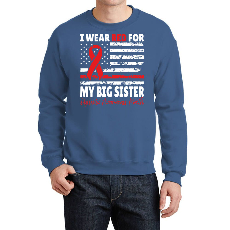 Dyslexia Awareness Month Big Sister Red Ribbon Ame Crewneck Sweatshirt by efobitrivan6 | Artistshot