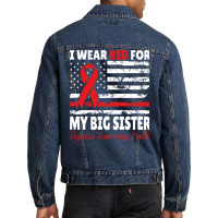 Dyslexia Awareness Month Big Sister Red Ribbon Ame Men Denim Jacket | Artistshot