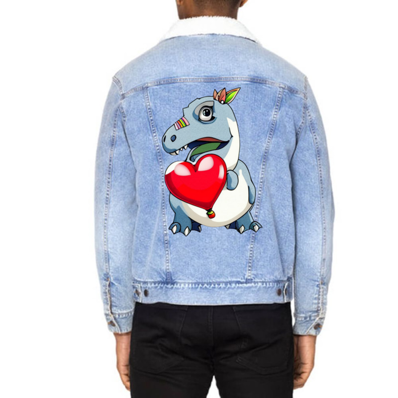 I Steal Hearts Valentines Day Trex Dinosaur Unisex Sherpa-Lined Denim Jacket by palokalgeau | Artistshot