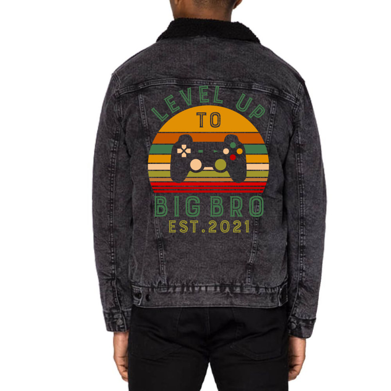 Leveled Up To Big Bro Est 2021 Promoted To Big Bro Unisex Sherpa-lined Denim Jacket | Artistshot