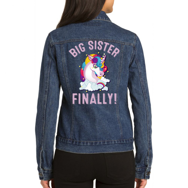 Big Sister Finally Cute Unicorn Ladies Denim Jacket by mwanteismirp | Artistshot