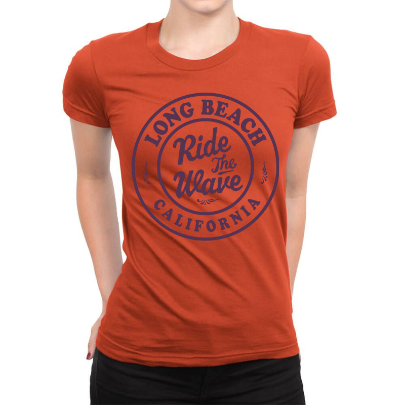 Long Beach California Ride The Wave Badge Travel Ladies Fitted T-Shirt by tiranoyendora | Artistshot