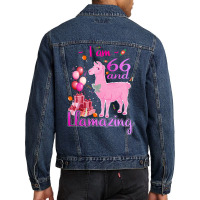 I Am 66 Years Old And Llamazing 66th Llama Birthda Men Denim Jacket | Artistshot