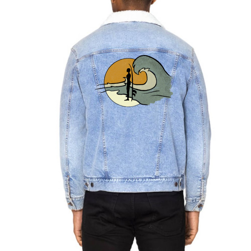 Sea Surf Big Front Print Nature Unisex Sherpa-lined Denim Jacket | Artistshot