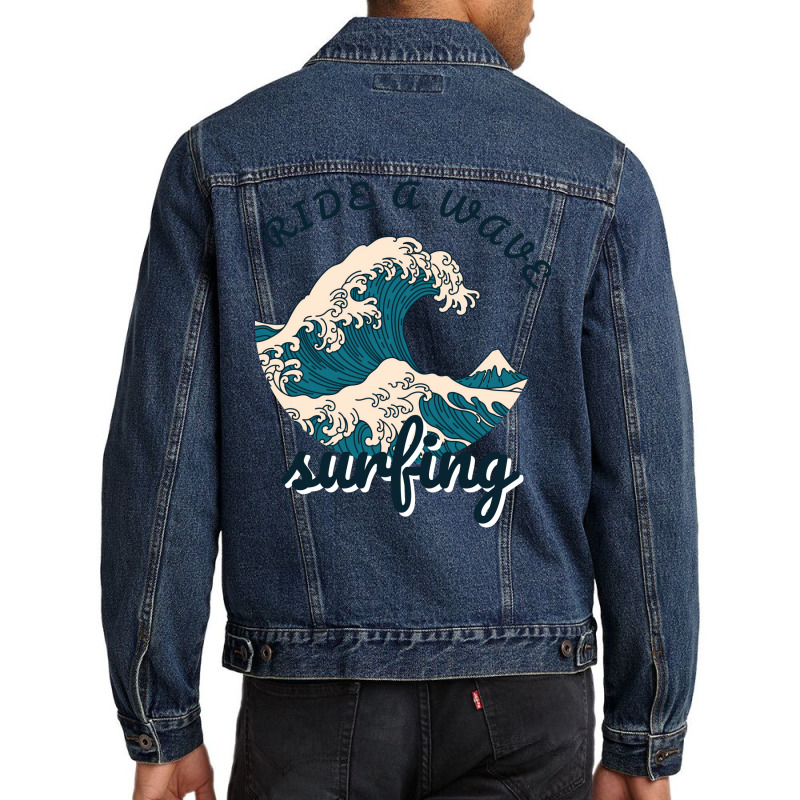 Ride A Wave Surfing Aesthetic Men Denim Jacket by blumenrubanq | Artistshot