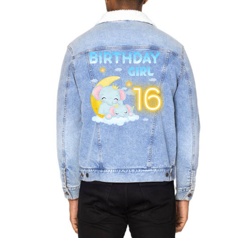 Cute Elephant 16th Birthday Girl Red Unisex Sherpa-lined Denim Jacket | Artistshot