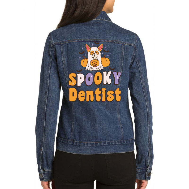 Spooky Dentist Halloween Costume Dog 70s Ladies Denim Jacket by kirmatorbay7 | Artistshot