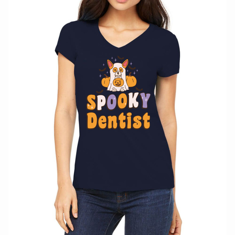 Spooky Dentist Halloween Costume Dog 70s Women's V-Neck T-Shirt by kirmatorbay7 | Artistshot