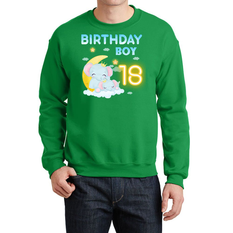 Cute Elephant 18th Birthday Boy 80s Crewneck Sweatshirt | Artistshot