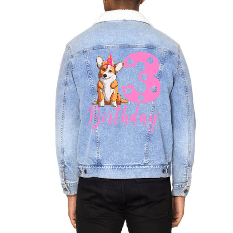 3th Birthday Corgi Blue Unisex Sherpa-lined Denim Jacket | Artistshot