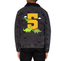 5th Birthday Dinosaur Retro Unisex Sherpa-lined Denim Jacket | Artistshot