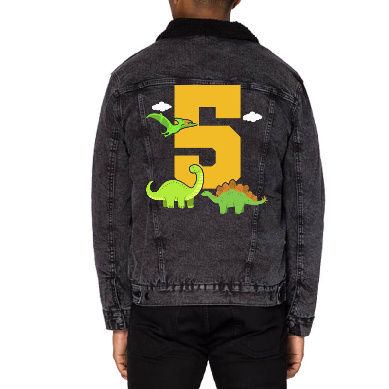 5th Birthday Dinosaur Retro Unisex Sherpa-lined Denim Jacket | Artistshot